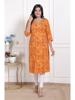 Miravan - Women Yellow Bandhani Printed Straight Kurta
