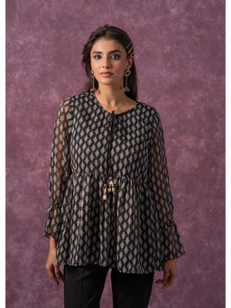 Juniper - Women Black and White Ethnic Motifs Dori, Kaudi and Munga Details Tunic