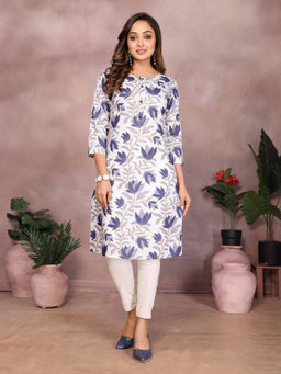 Rangita - Women Blue Rayon Printed Straight Knee Length Kurta