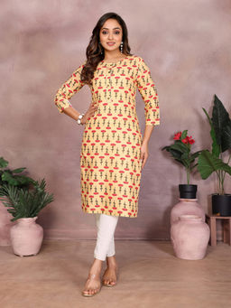Rangita - Women Pink Rayon Printed Straight Knee Length Kurta