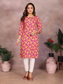 Rangita - Women Pink Rayon Printed Straight Knee Length Kurta