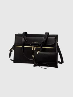LA ELLORE - Doublio Black Laptop Bag with Clutch
