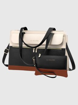 LA ELLORE - Doublio Black Laptop Bag with Clutch