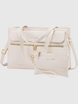 LA ELLORE - Doublio White Laptop Bag with Clutch
