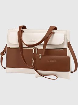 LA ELLORE - Doublio Brown Laptop Bag with Clutch