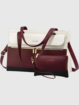 LA ELLORE - Doublio Magenta Laptop Bag with Clutch