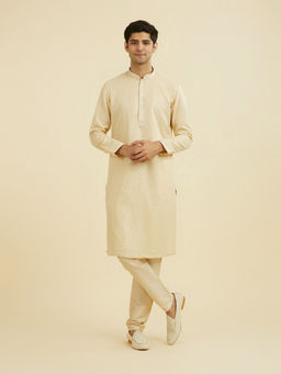 Manyavar - Beige Embroidered Art Silk Kurta and Pyjama
