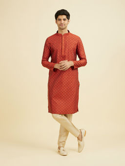 Manyavar - Orange Self Design Art Silk Kurta and Pyjama