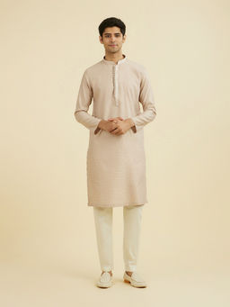 Manyavar - Beige Self Design Chanderi Kurta and Pyjama