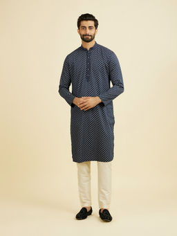 Manyavar - Blue Printed Georgette Kurta and Pyjama