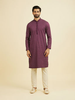Manyavar - Purple Printed Georgette Kurta and Pyjama