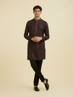 Manyavar - Black Embroidered Cotton Kurta and Pant