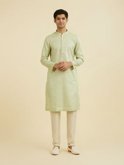 Manyavar - Green Woven Cotton Kurta and Pyjama