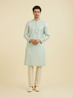 Manyavar - Blue Woven Cotton Kurta and Pyjama