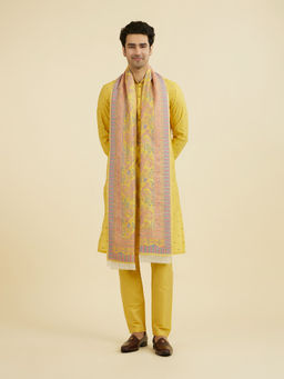 Manyavar - Yellow Embroidered Viscose Blend Kurta with Pyjama and Dupatta