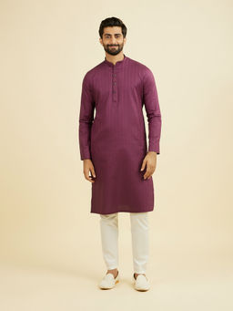 Manyavar - Purple Self Design Viscose Blend Kurta and Pyjama