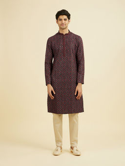 Manyavar - Maroon Embroidered Viscose Blend Kurta and Pyjama