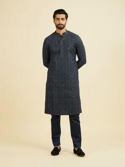 Manyavar - Blue Embroidered Viscose Blend Kurta and Pyjama
