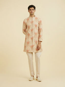 Manyavar - Peach Printed Viscose Blend Kurta and Pant