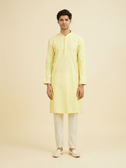 Manyavar - Yellow Self Design Viscose Blend Kurta and Pyjama
