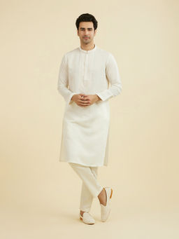 Manyavar - Cream Embroidered Viscose Blend Kurta and Pyjama