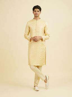 Manyavar - Beige Self Design Brocade Kurta and Pyjama