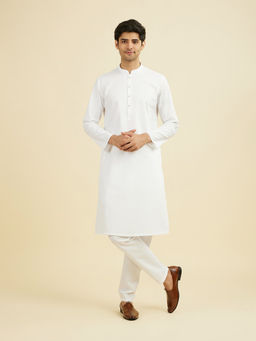 Manyavar - White Self Design Viscose Blend Kurta and Pyjama