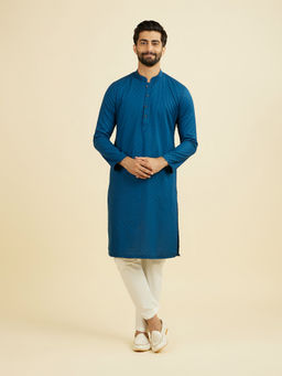 Manyavar - Blue Self Design Viscose Blend Kurta and Pyjama