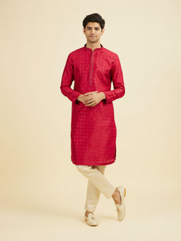 Manyavar - Red Embroidered Art Silk Kurta and Pyjama