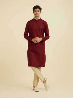 Manyavar - Maroon Printed Viscose Blend Kurta and Pyjama