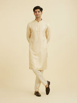 Manyavar - Beige Self Design Viscose Blend Kurta and Pyjama
