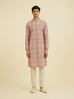 Manyavar - Pink Printed Viscose Blend Kurta and Pyjama