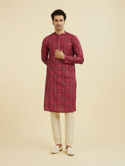Manyavar - Pink Printed Viscose Blend Kurta and Pyjama