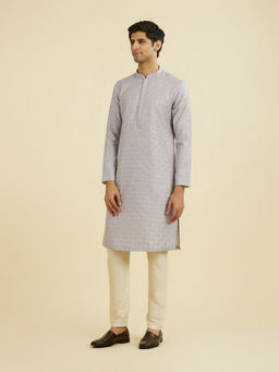 Manyavar - Purple Printed Viscose Blend Kurta and Pyjama