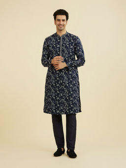 Manyavar - Blue Printed Georgette Kurta and Pyjama