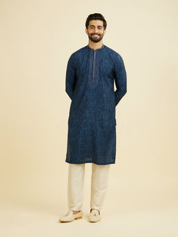Manyavar - Blue Printed Viscose Blend Kurta and Pyjama