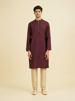 Manyavar - Purple Printed Viscose Blend Kurta and Pyjama