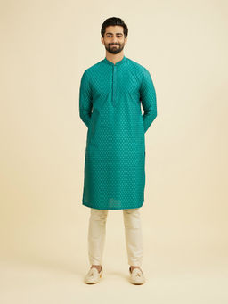 Manyavar - Green Self Design Art Silk Kurta and Pyjama