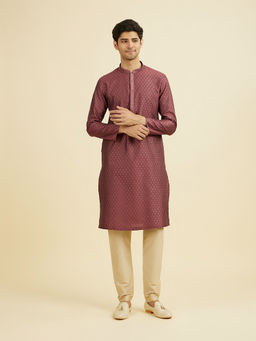 Manyavar - Pink Self Design Art Silk Kurta and Pyjama