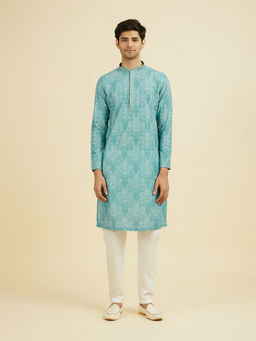 Manyavar - Green Printed Cotton Kurta and Pyjama