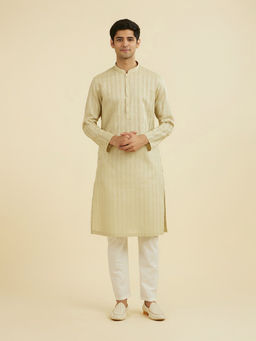 Manyavar - Green Self Design Satin Kurta and Pyjama