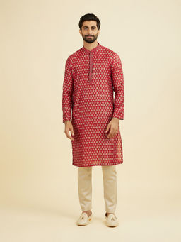 Manyavar - Red Printed Cotton Blend Kurta and Pyjama