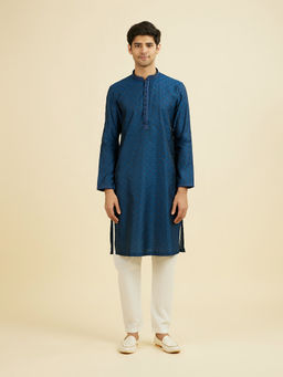 Manyavar - Blue Self Design Viscose Blend Kurta and Pyjama