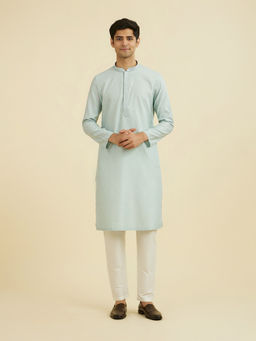 Manyavar - Blue Self Design Brocade Kurta and Pyjama