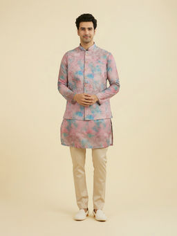 Manyavar - Pink Embroidered Art Silk Kurta with Jacket and Pyjama