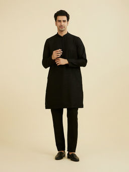 Manyavar - Black Solid Viscose Blend Kurta and Pant