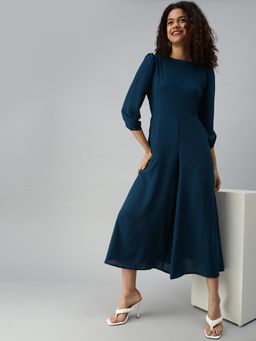 SHOWOFFFF - Women Teal Solid Round Neck Jumpsuit