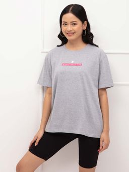Twenty Dresses by Nykaa Fashion - Grey Graphic Print Crew Neck Oversized T Shirt