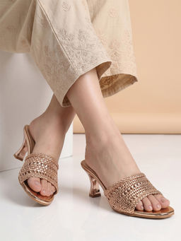 Dollphin - Women Bronze Braided Strap Kitten Heels Dfv-570