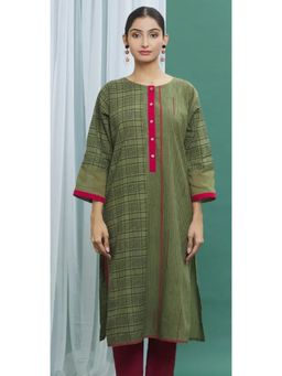 Banana Labs - Olive and Maroon Kurta with Geometric Print